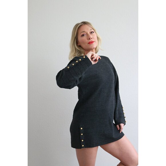 1990's Vintage Charcoal & Wool Sweater Dress Women's Extra Small Medium XS SM MD - Picture 10 of 10